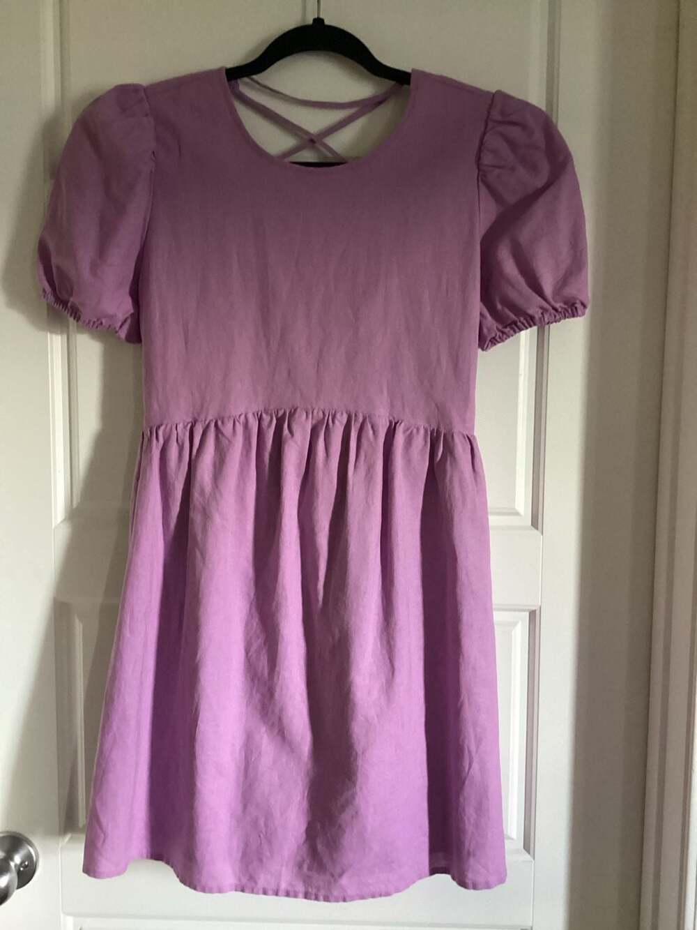 Sunday Best Lavender Puff Sleeve Dress with Lace-Up Open Back